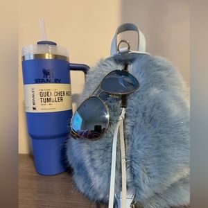 ☁️💙 Rebecca Minkoff Powder Blue Mini Soft Fur Julian Bag Backpack Convertible